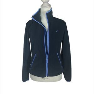 Nautica Navy With Light Blue Accents Fleece Zip-up Jacket Size S
